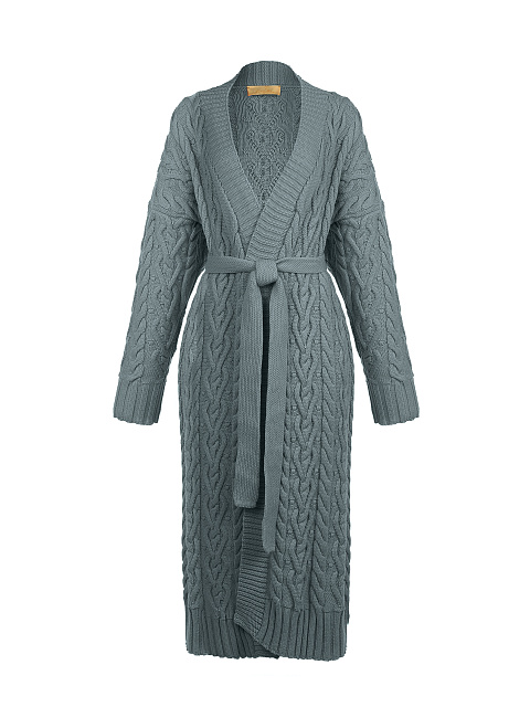 Серо-синий макси кардиган с поясом, 1 Серо-синий макси кардиган с поясом, 1