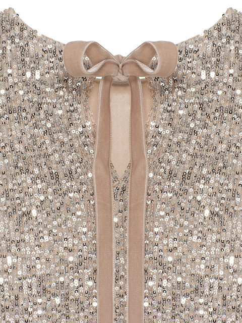 Бежевое детское платье-мини с пайетками, 3