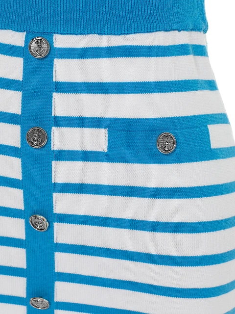 Белый комплект в синюю полоску из топа и юбки-мини, 3