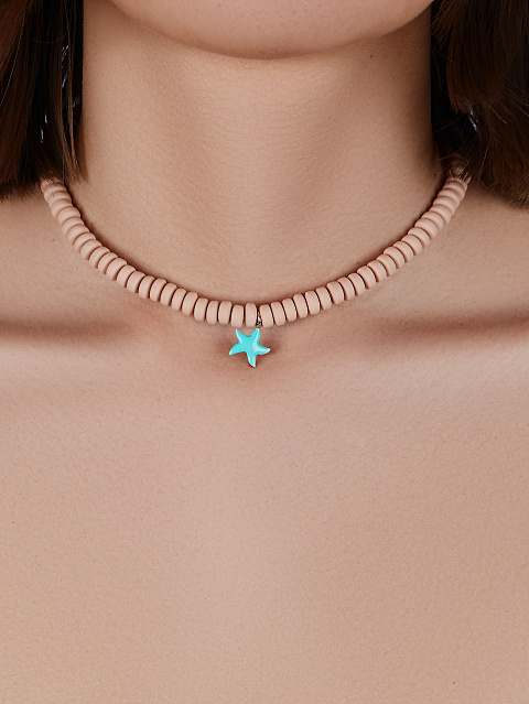 Колье-чокер из розового серебра, оранжевого каучука и кулона в виде звезды из эмали, 2 Колье-чокер из розового серебра, оранжевого каучука и кулона в виде звезды из эмали, 2