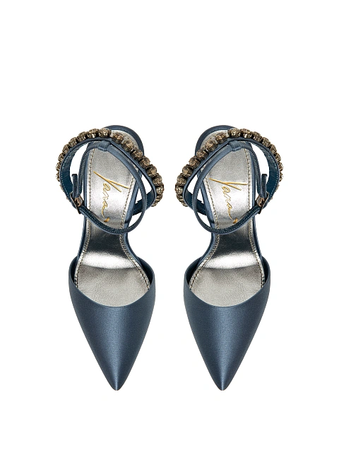 Графитовые туфли из сатина с острым мысом и стразами, 4