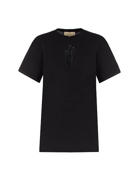 Черная хлопковая футболка с черными стразами, 1