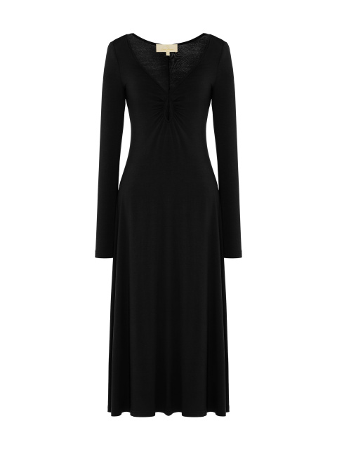 Черное трикотажное платье с фигурным вырезом, 1