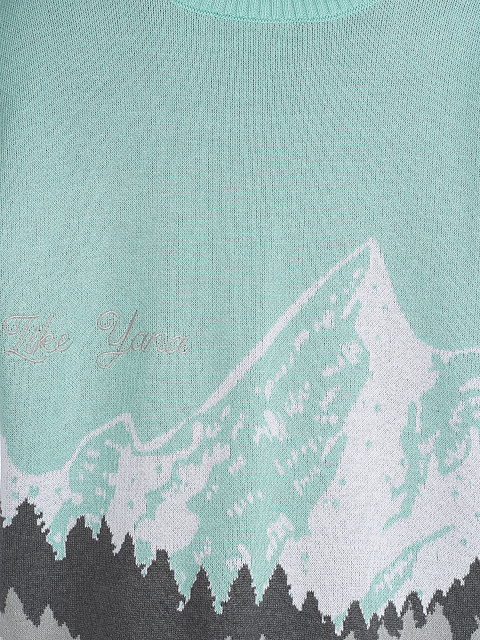 Бирюзово-серый свитер с рисунком в виде гор, 3