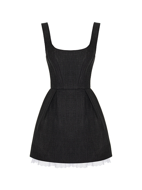 Черное платье-мини с белым кружевным подъюбником, 1