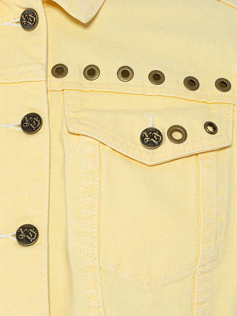 Желтая куртка из денима с люверсами и булавками, 3