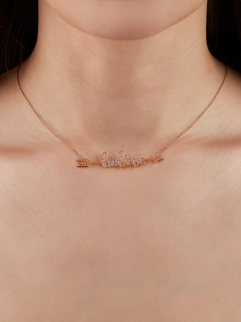 Колье с кулоном "believe" из розового золота с бриллиантами, 2