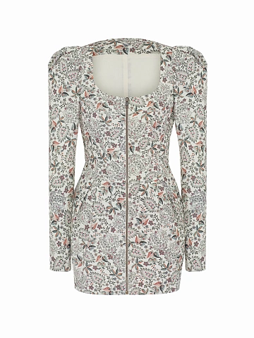 Белое платье-мини из хлопка с цветочным принтом, 1