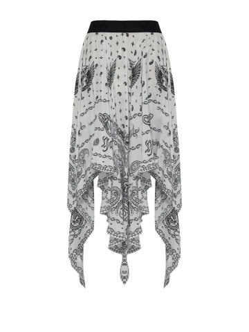 Белая асимметричная юбка-миди из шелка с принтом, 2
