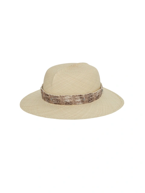 Соломенная шляпа с отделкой из кожи крокодила и лилией, 1