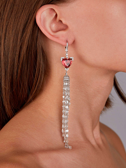 Серьги-кисти из белого золота с турмалинами и бриллиантами, 3 Серьги-кисти из белого золота с турмалинами и бриллиантами, 3