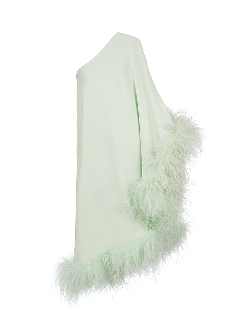 Мятное асимметричное платье-миди с боа, 1