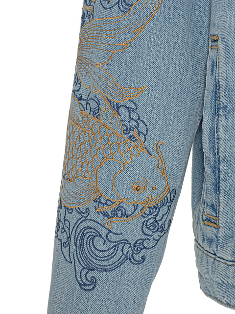 Голубая куртка из денима с вышивкой в виде рыб, 4 Голубая куртка из денима с вышивкой в виде рыб, 4