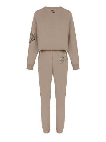 Бежевый трикотажный костюм с укороченной толстовкой, 2