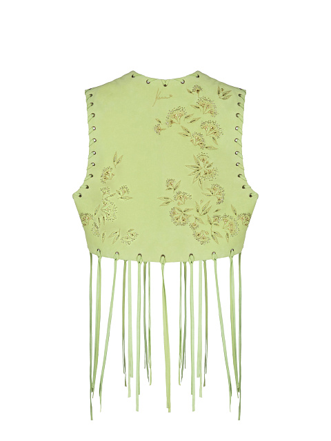 Зеленый замшевый жилет с бисером и бахромой, 2