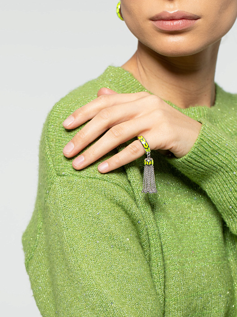 Кольцо-кисть из белого золота с лаймовой эмалью, 3 Кольцо-кисть из белого золота с лаймовой эмалью, 3