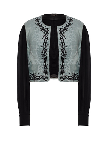 Голубой жилет из меха свакара с вышивкой, 1