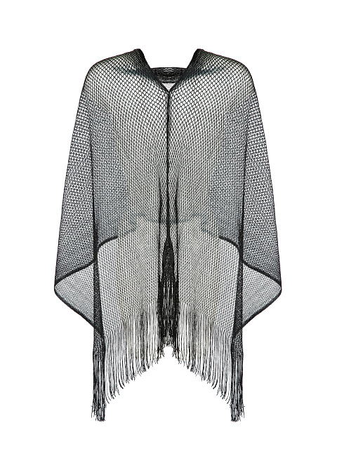 Черное пончо из сетки с бахромой, 2