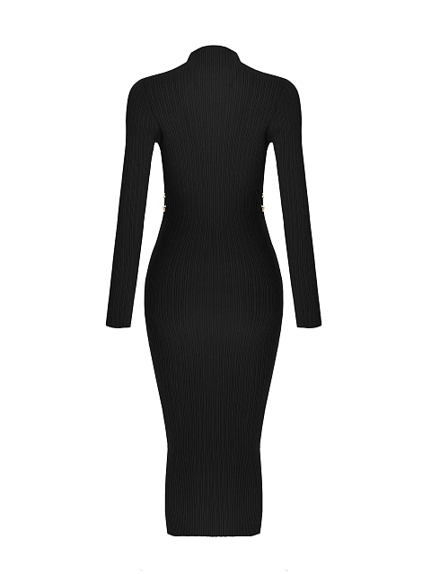 Черное вязаное платье-миди с вырезами по бокам, 2