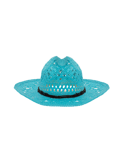 Бирюзовая шляпа из соломы с замшевым шнуром и бусинами, 2