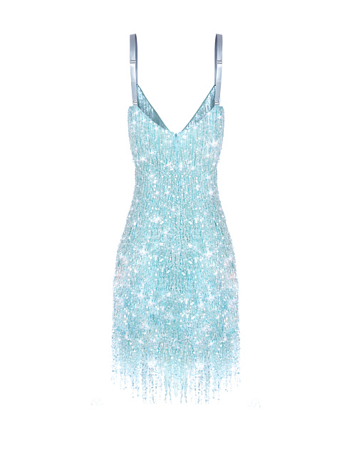Голубое платье-мини с бисером, 2