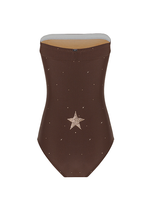 Коричневый слитный купальник со стразами, 2