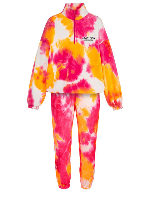 Оранжево-розовый флисовый костюм Tie-Dye с вышивкой, 1