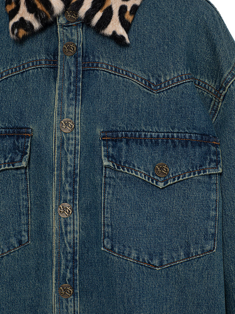 Синяя джинсовая рубашка с мехом козлика, 3