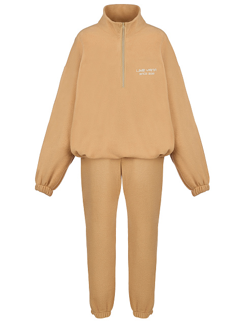 Бежевый мужской флисовый спортивный костюм с вышивкой, 1 Бежевый мужской флисовый спортивный костюм с вышивкой, 1