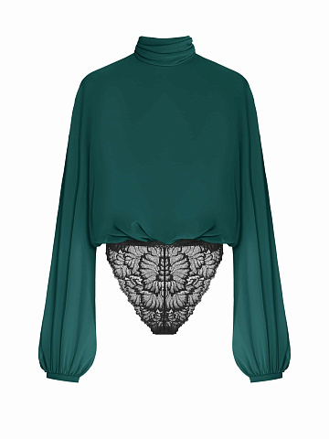Зеленая блуза-боди с кружевом, 1