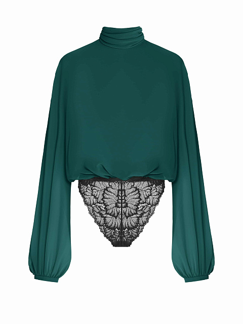 Зеленая блуза-боди с кружевом, 1