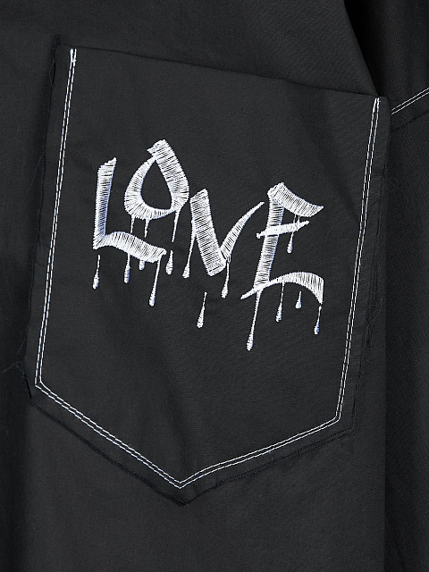 Укороченная черная хлопковая рубашка с вышивкой Love, 4