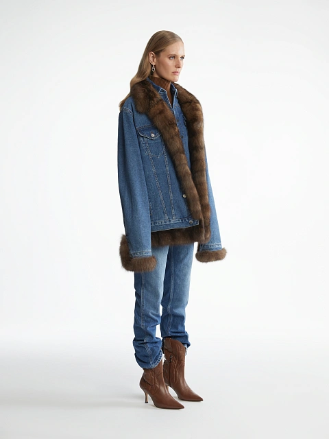 Синяя джинсовая куртка с подкладом из меха баргузинского соболя, 6 Синяя джинсовая куртка с подкладом из меха баргузинского соболя, 6