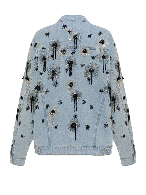 Голубая джинсовая куртка с черно-белой вышивкой из бисера, 2 Голубая джинсовая куртка с черно-белой вышивкой из бисера, 2