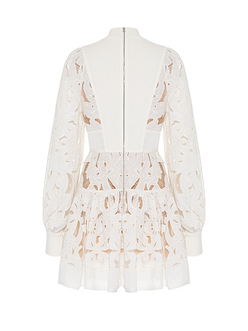 Белое кружевное платье-миди из льна и хлопка, 2