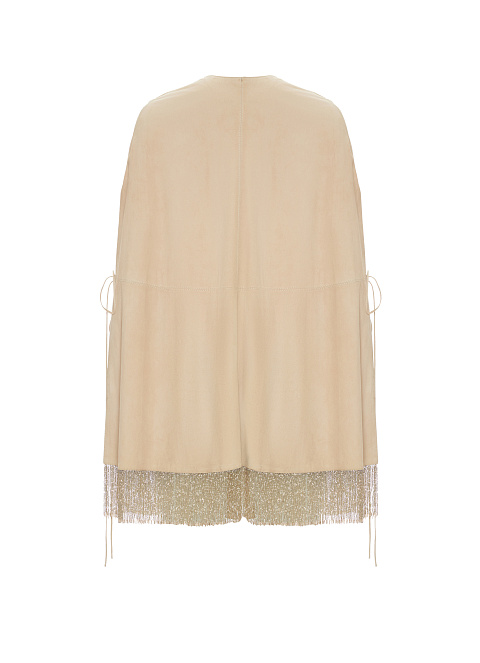 Бежевый замшевый кейп с бахромой, 2