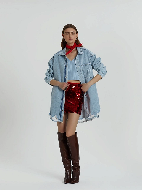 Красная юбка-мини в крупных пайетках, 6