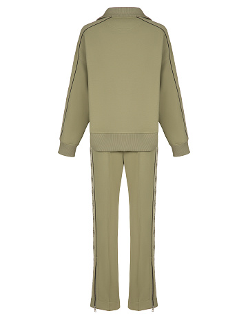 Оливковый костюм с укороченной толстовкой и вышивкой, 2