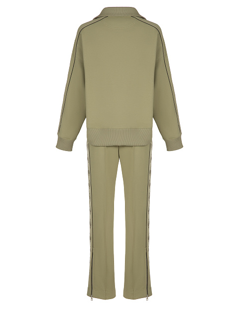 Оливковый костюм с укороченной толстовкой и вышивкой, 2