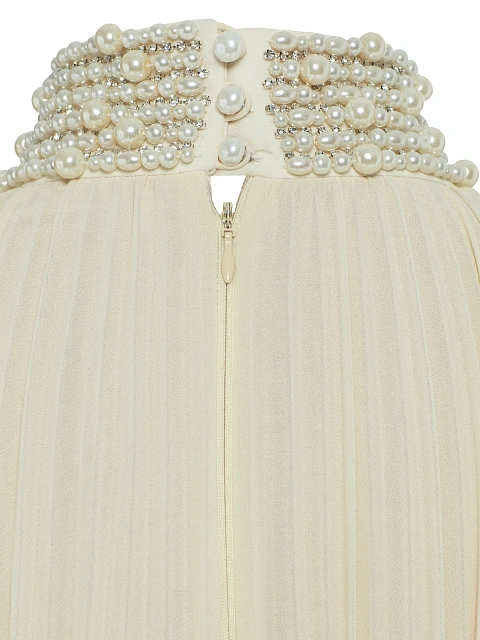 Бежевое платье-макси из плиссированного шифона, 5