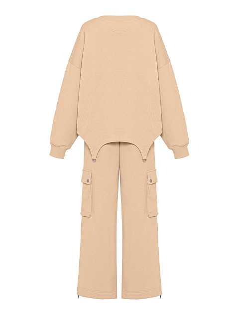 Бежевый трикотажный костюм с брюками-карго, 2 Бежевый трикотажный костюм с брюками-карго, 2