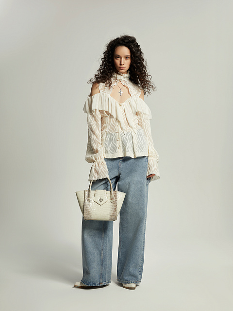 Cумка из кожи гималайского крокодила с лилией, 9