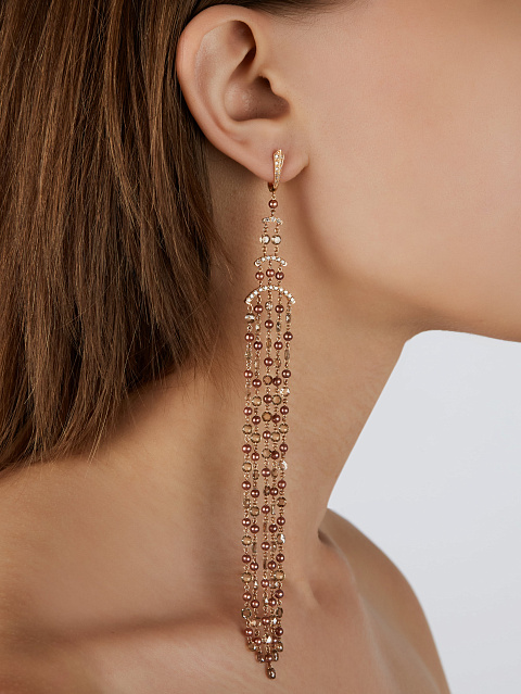 Серьги из розового золота с коричневыми бриллиантами и жемчугом, 2 Серьги из розового золота с коричневыми бриллиантами и жемчугом, 2