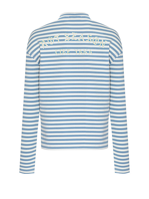 Бело-голубая хлопковая тельняшка с бежевым принтом, 2