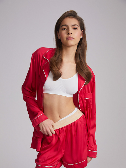 Ярко-розовая шелковая пижама с белым кантом, 2 Ярко-розовая шелковая пижама с белым кантом, 2