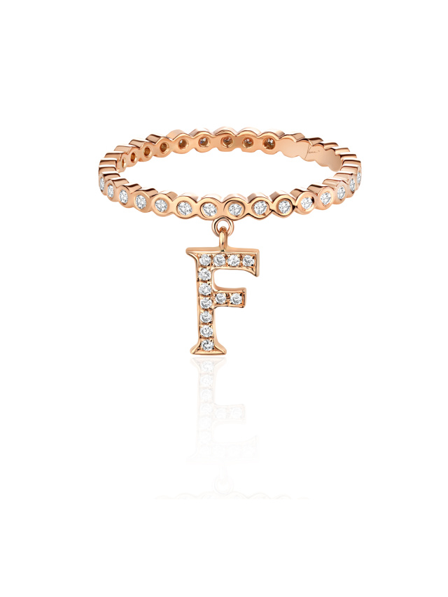 Кольцо из розового золота с подвеской в виде буквы F с бриллиантами, 1
