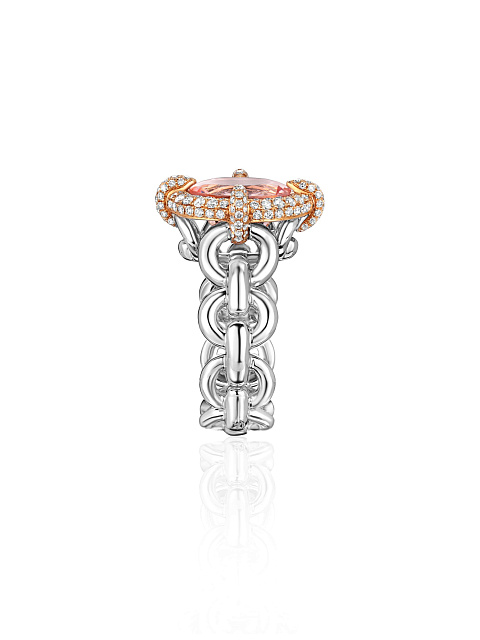 Кольцо из белого золота с овальным морганитом и бриллиантами, 5 Кольцо из белого золота с овальным морганитом и бриллиантами, 5