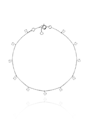 Браслет на лодыжку из серебра и круглых фианитов, 1 Браслет на лодыжку из серебра и круглых фианитов, 1