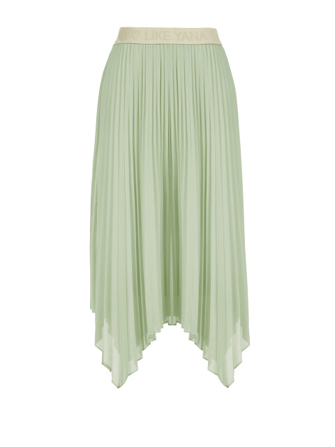 Зеленая плиссированная юбка-миди с асимметричным подолом, 1
