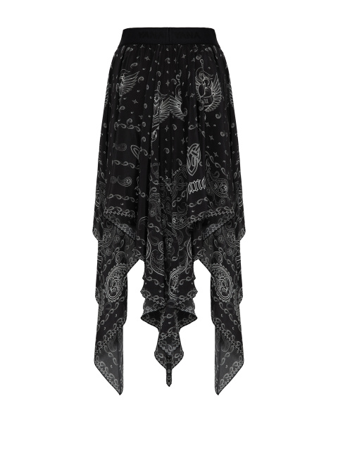 Черная асимметричная юбка-миди из шелка с принтом, 1